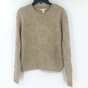 H&M Sweater Womens XS Cableknit Wool Blend Heart Long Sleeve Crew Neck Sweater